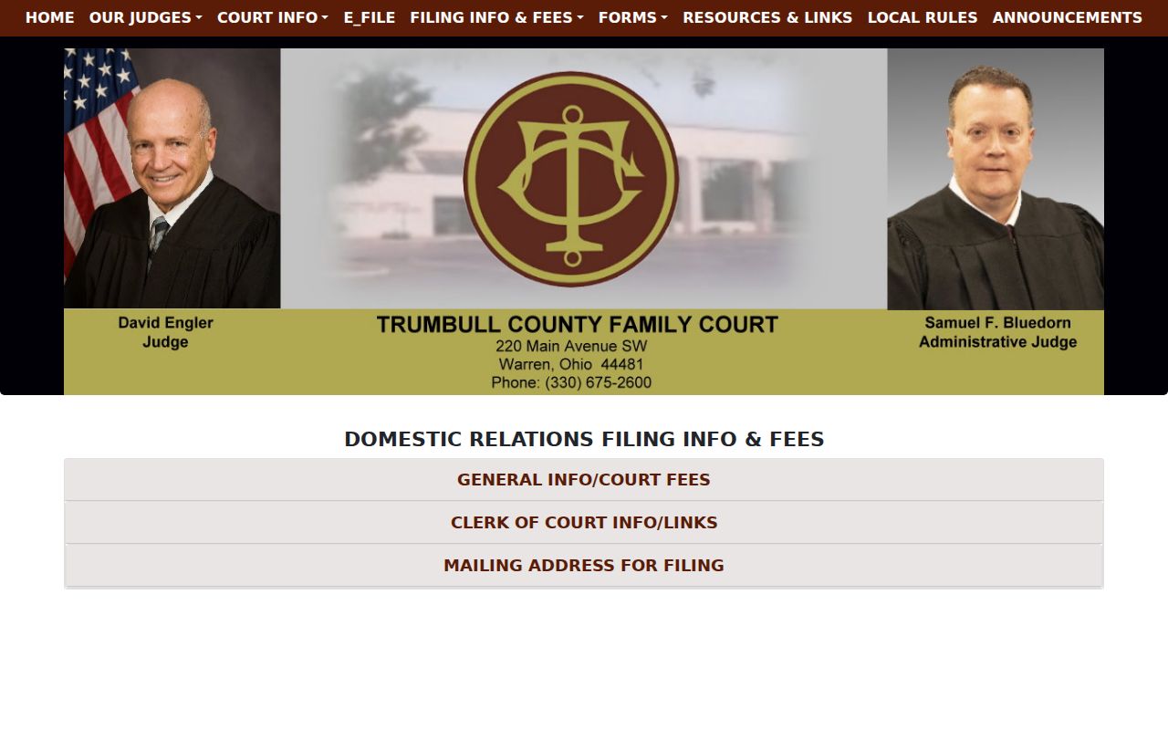 Trumbull County civil docket Domestic Relations clerk information