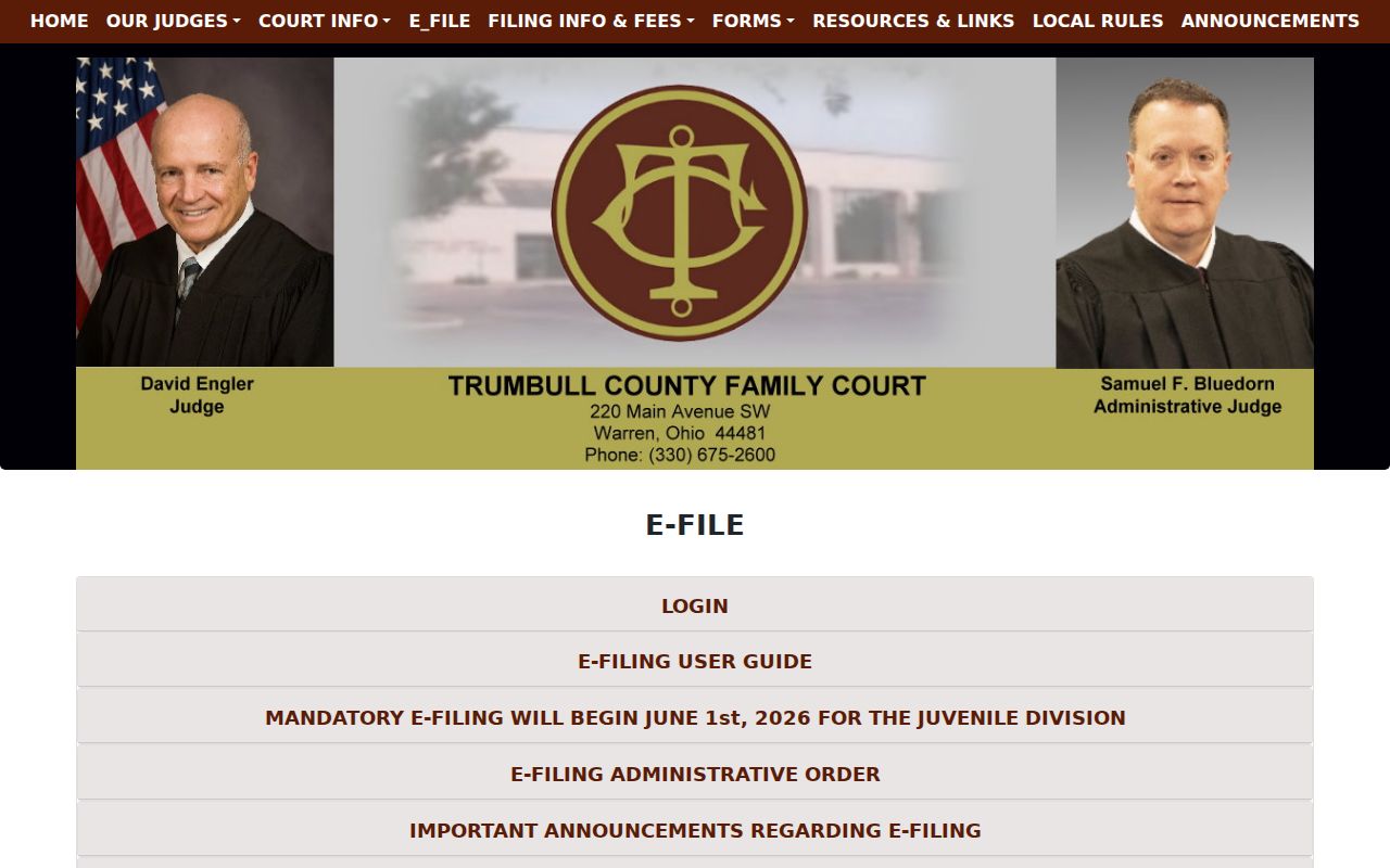 Trumbull County civil docket Family Court e-filing information
