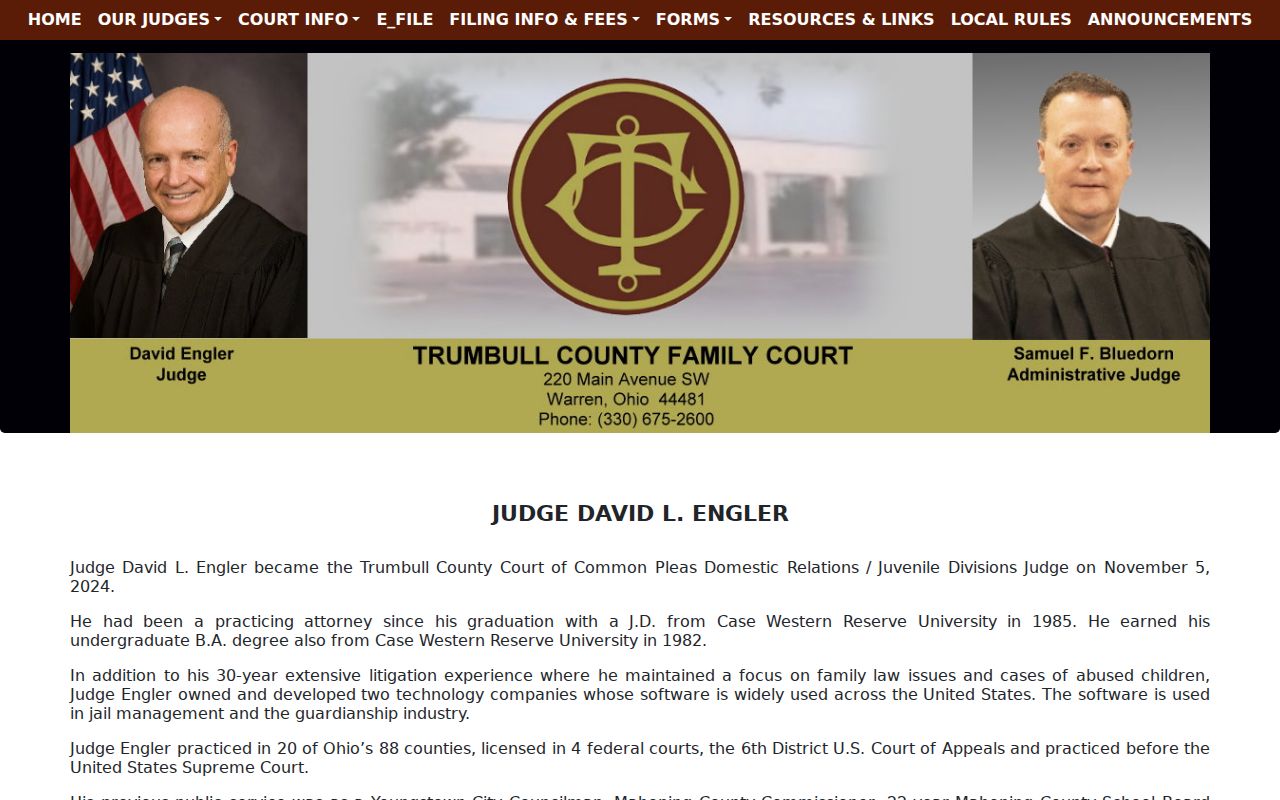 Trumbull County court schedule Family Court administration information