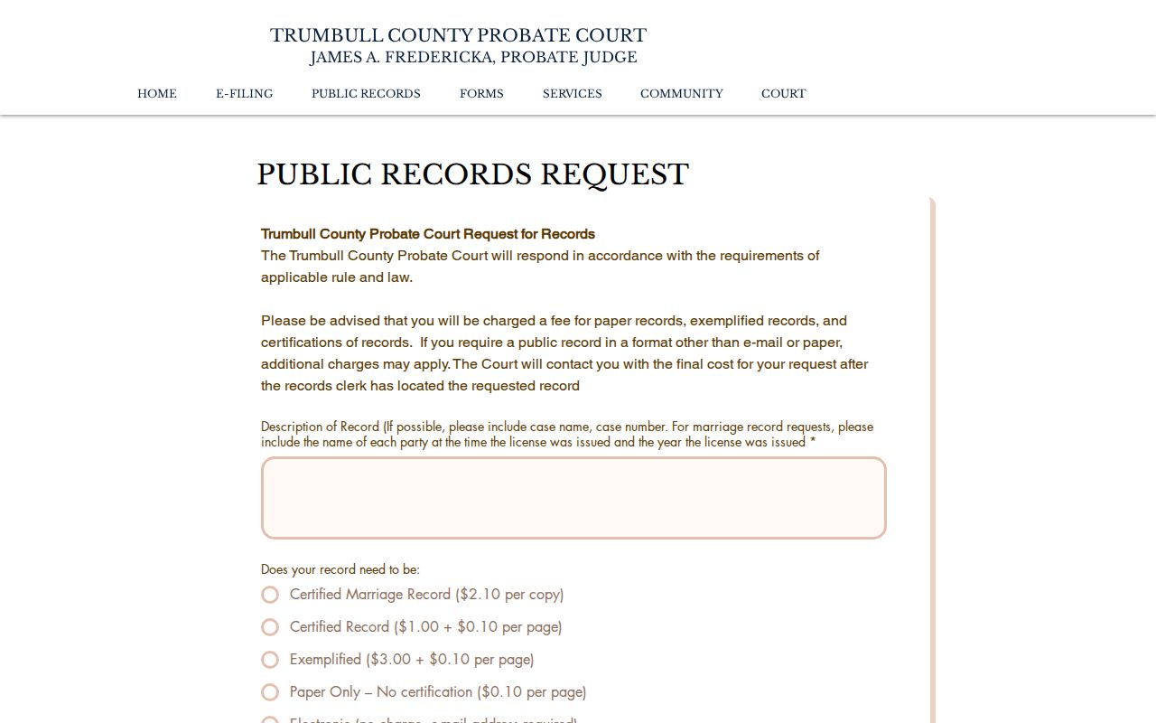 Trumbull court records Probate request form