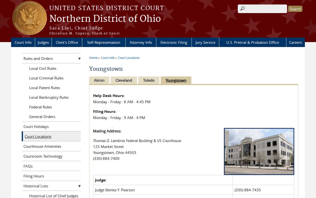 Trumbull court records Youngstown federal courthouse information