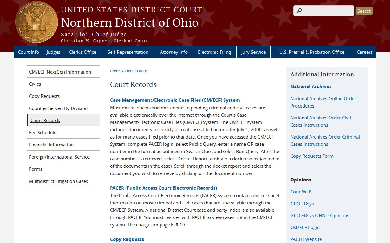 Trumbull court records Northern District copy guidance