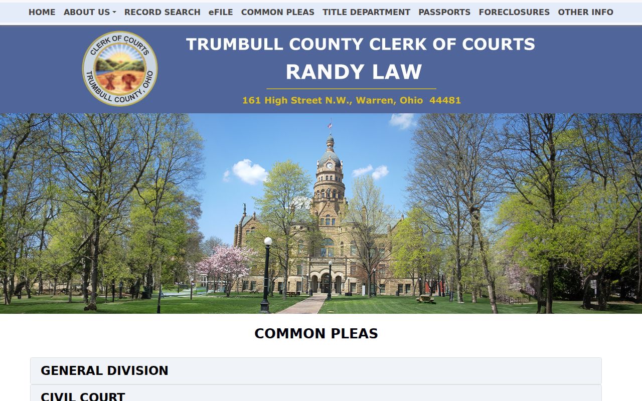 Trumbull County criminal docket Clerk public terminal information