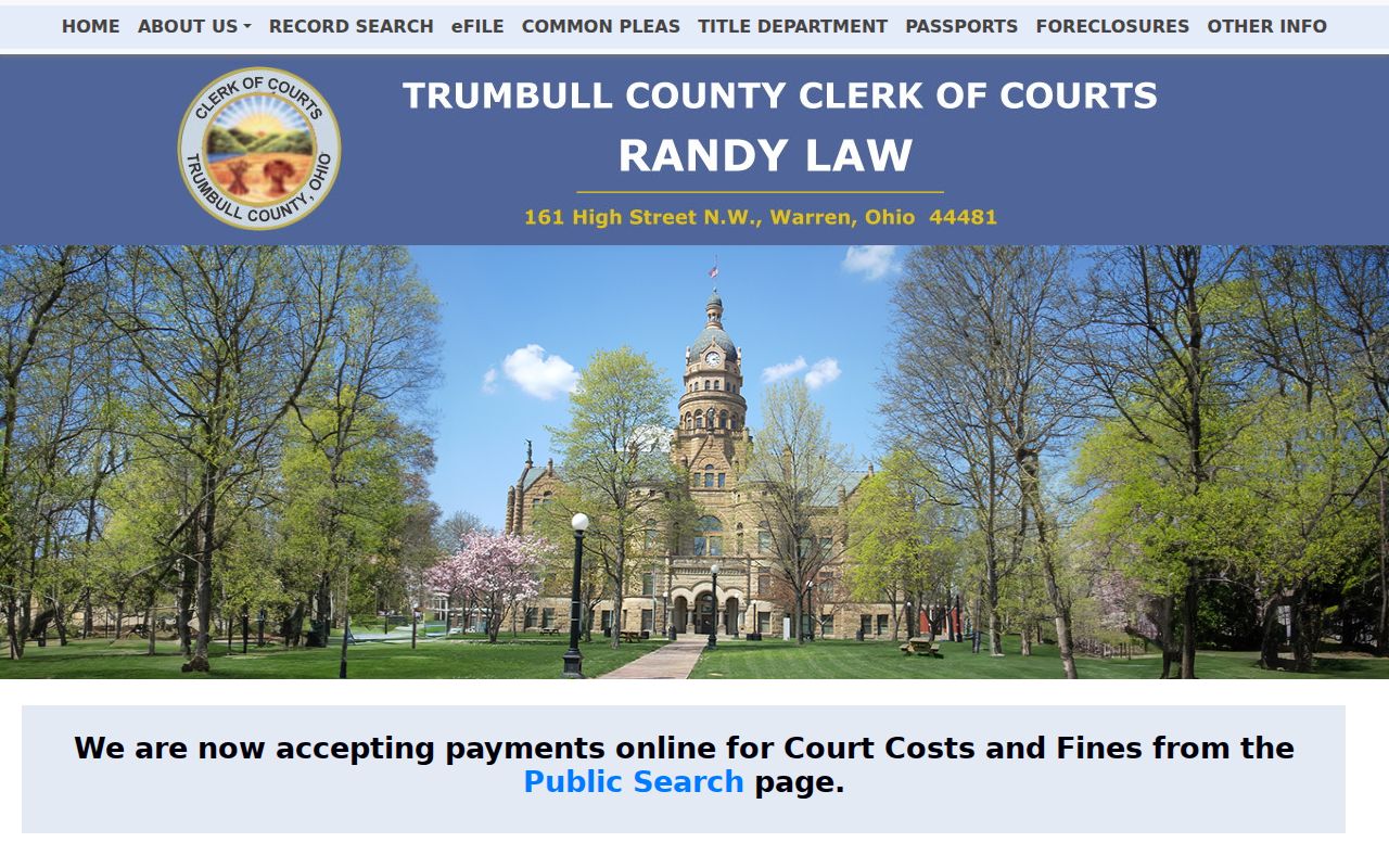 Trumbull County court docket Clerk of Courts public search page