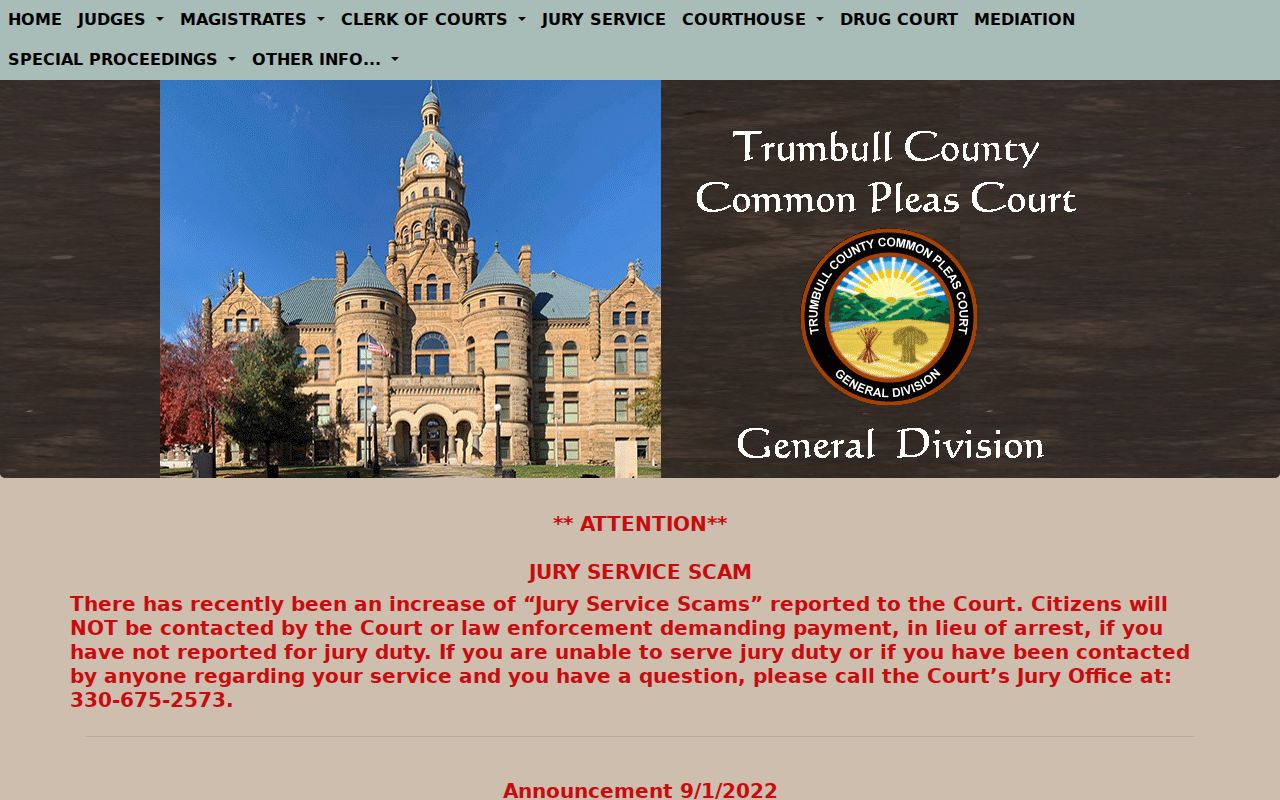 Trumbull County court docket Common Pleas General Division page