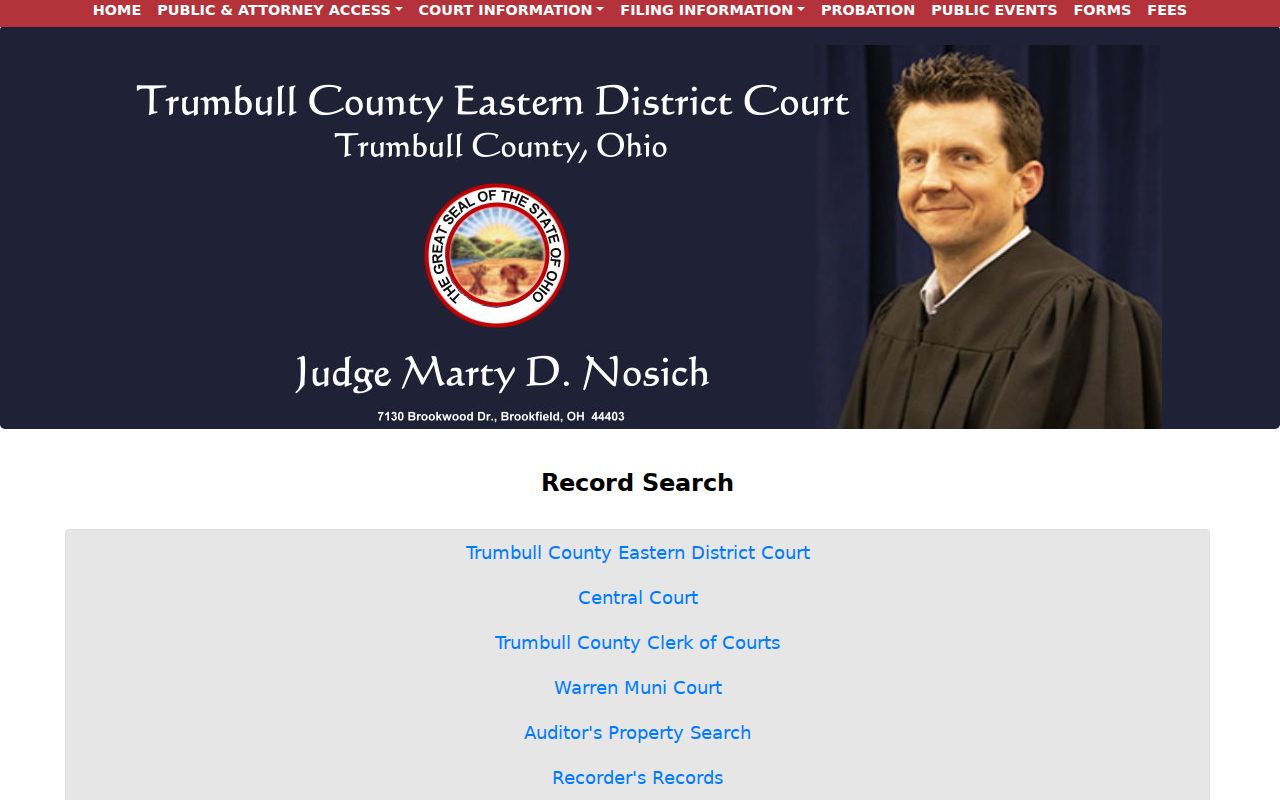 Trumbull County court docket record search hub for lower courts