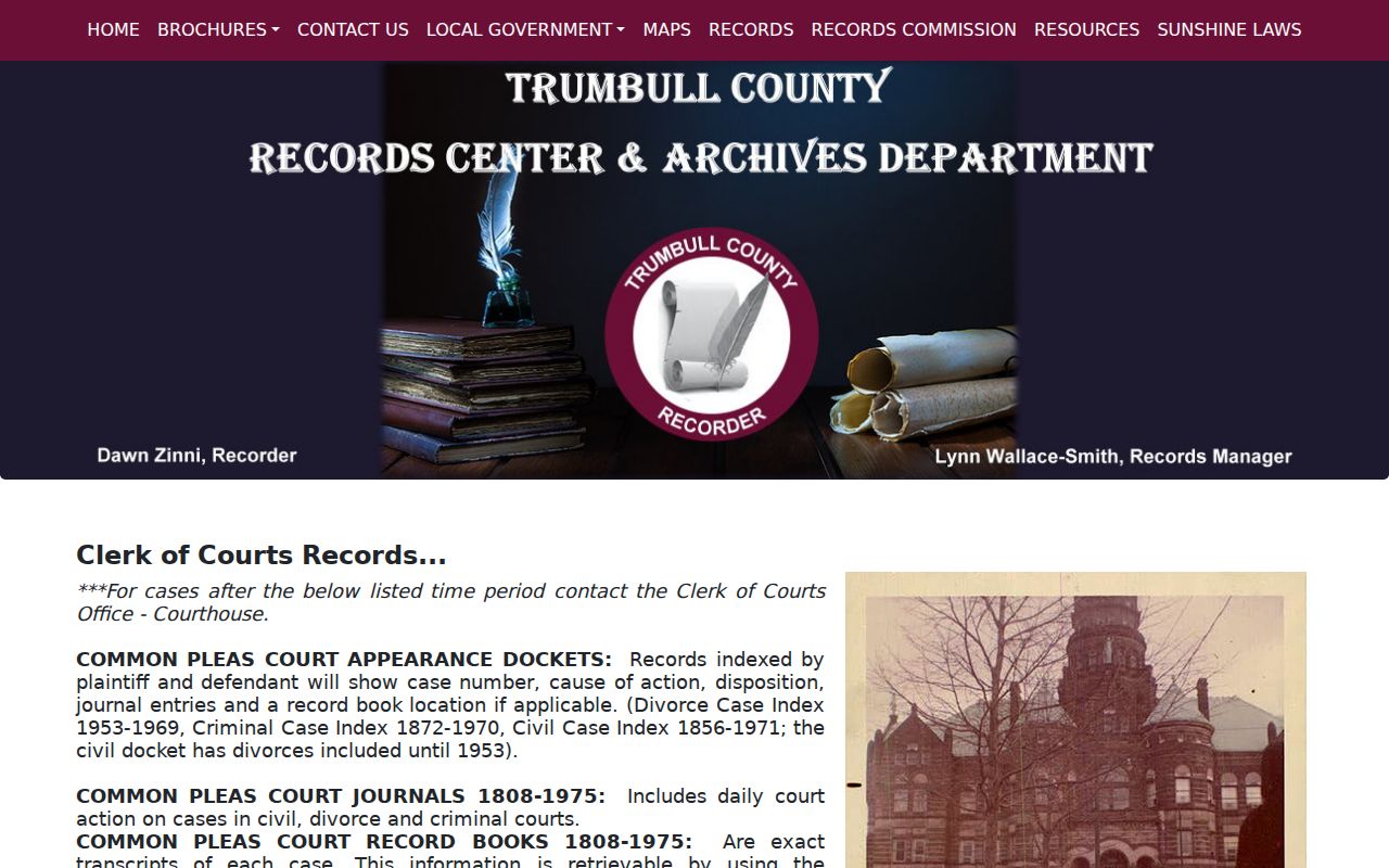 Trumbull County court docket archives appearance docket and journal inventory