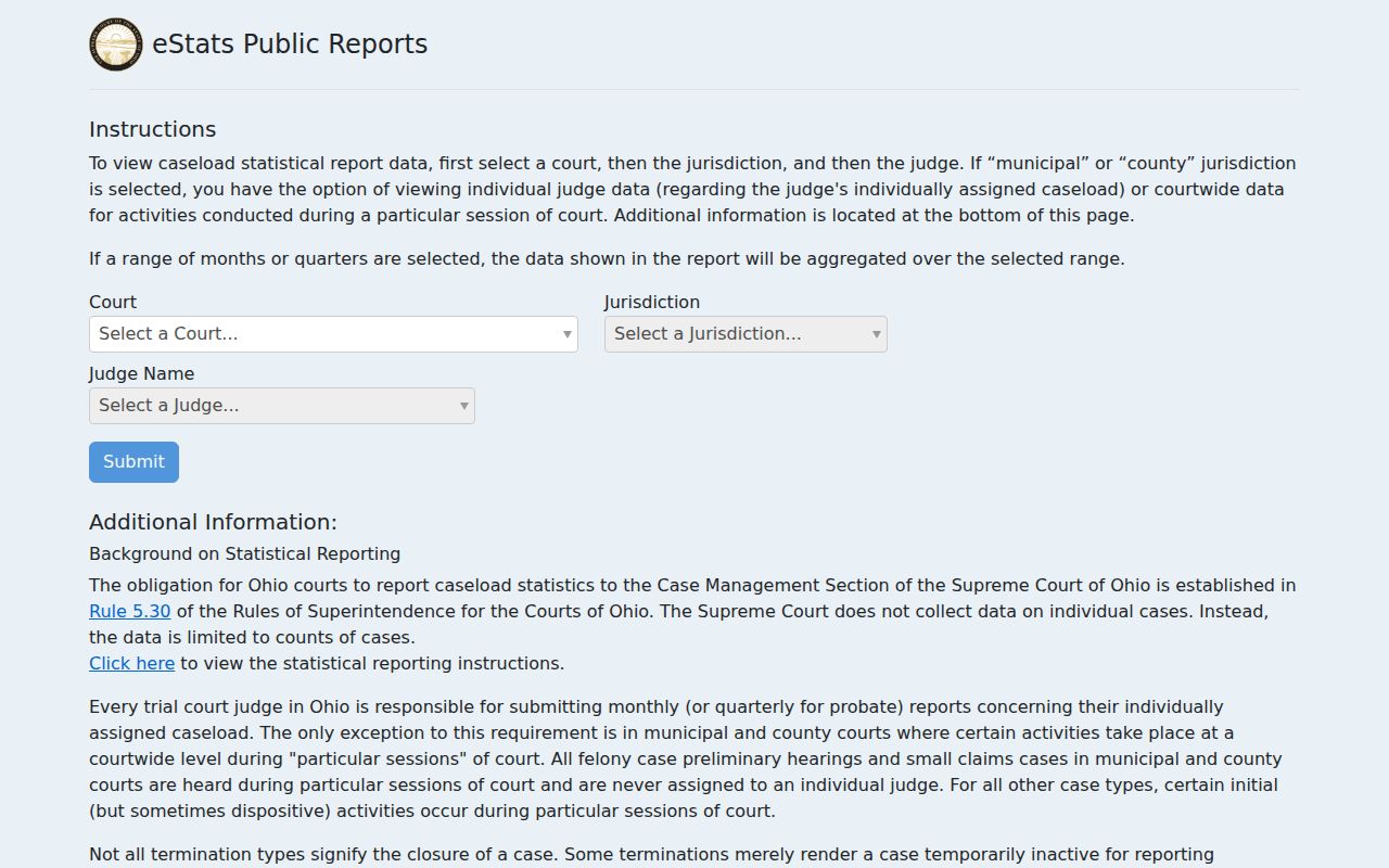Trumbull County court docket Ohio eStats court filing data