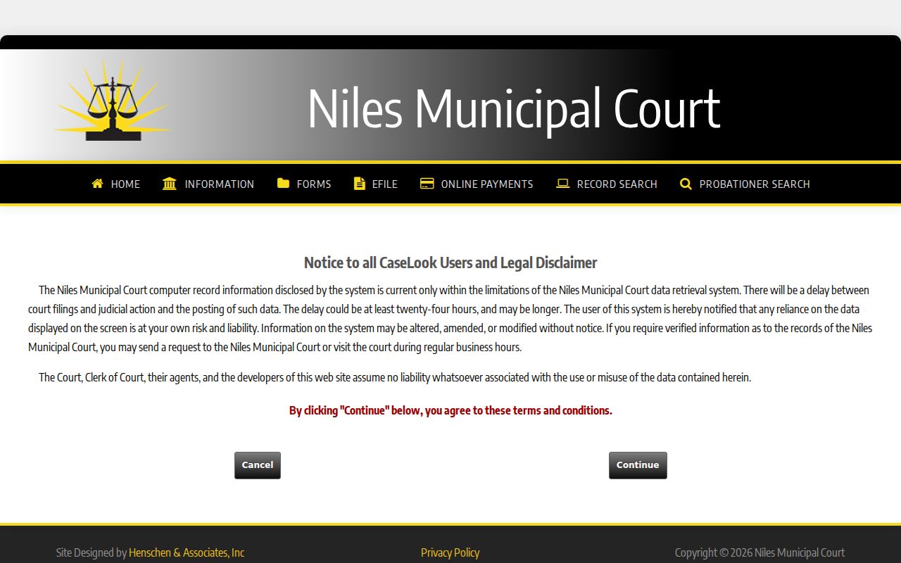 Niles court record CaseLook access and update notice