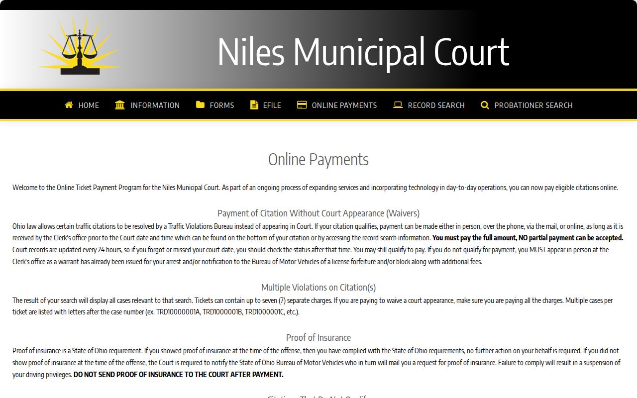 Niles court record online citation payment instructions