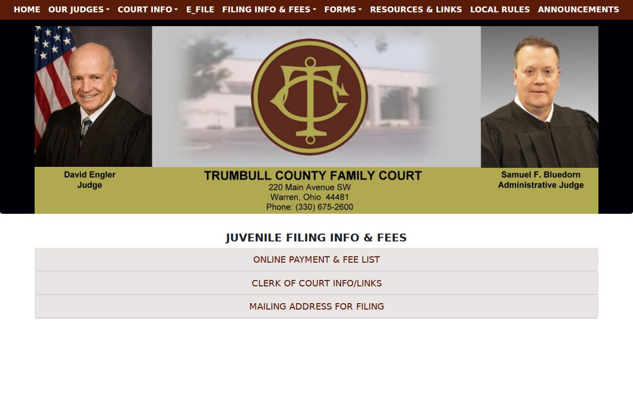 Trumbull traffic court records Juvenile Division clerk information