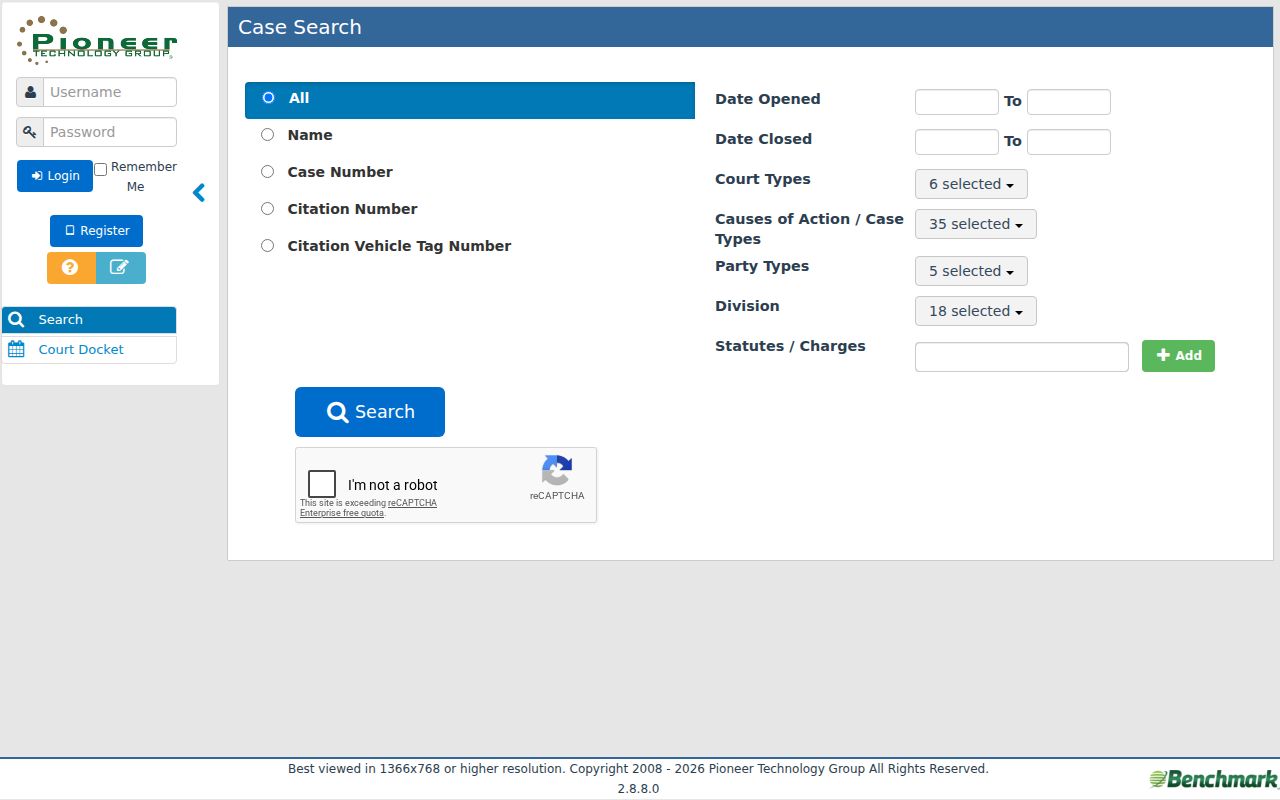 Warren court record inquiry filters in the municipal court search